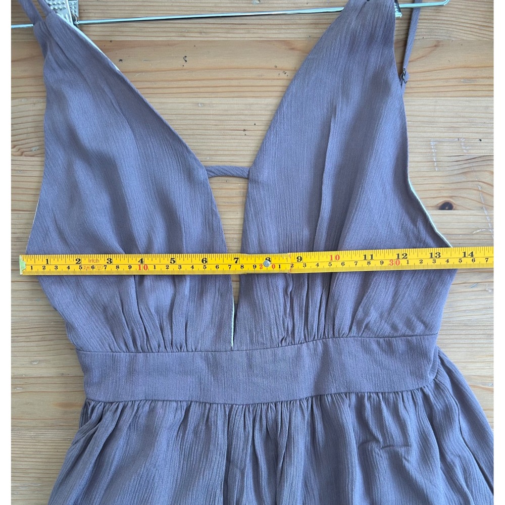 NWT Mahina Hawaii Romper Taupe Brown Deep V Neck Small Resort Vacation Boutique - Picture 7 of 10